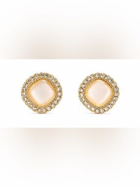 Tuckernuck Gold Tone Champagne Cat’s Eye Cushion Halo Crystal Stud Earrings